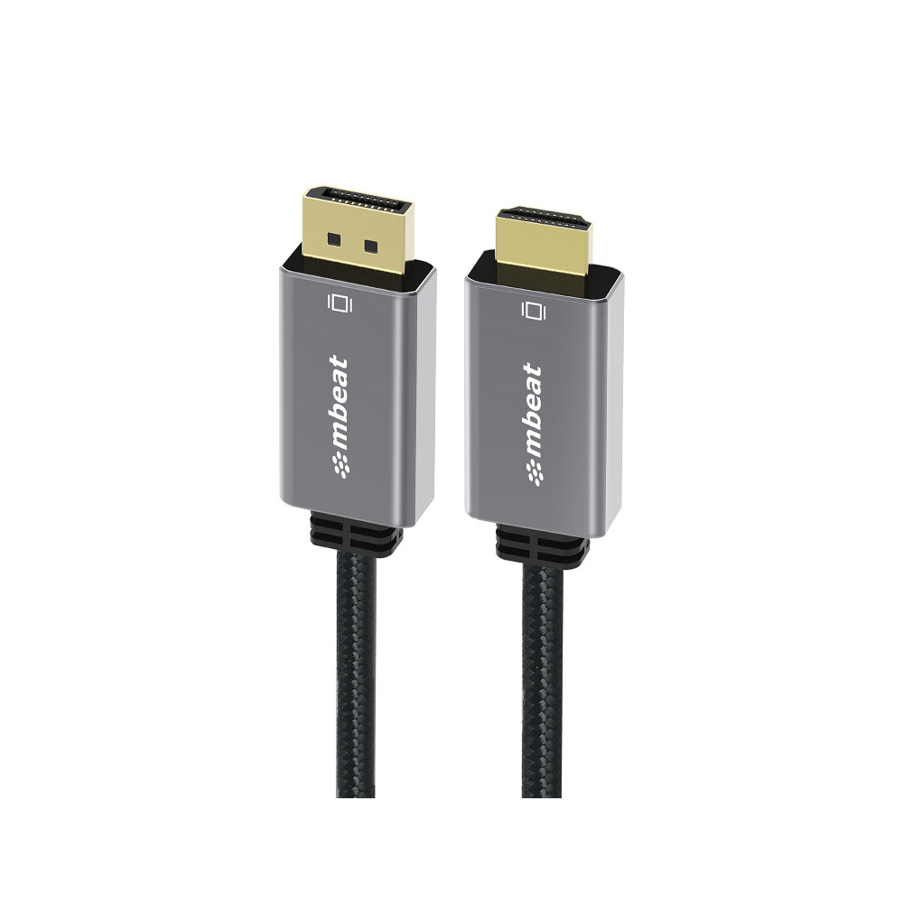 MBEAT MB-XCB-DPHDM18 Tough Link 1.8m 4K/60Hz Display Port to HDMI Cable - Connects DisplayPort to HDMI 4K@60Hz (3840×2160), Gold Plated, Aluminium, Nylon Braided - Image 1