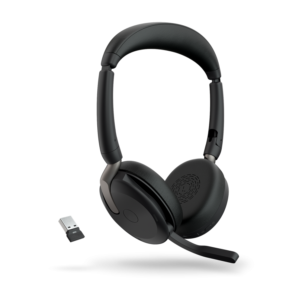 Jabra 26699-989-999 Evolve2 65 Flex UC Stereo Bluetooth Headset, Link380a USB-A Dongle Included, Foldable Design, 2Yr Warranty, 30m Wireless Range, 20 hours battery - Image 1