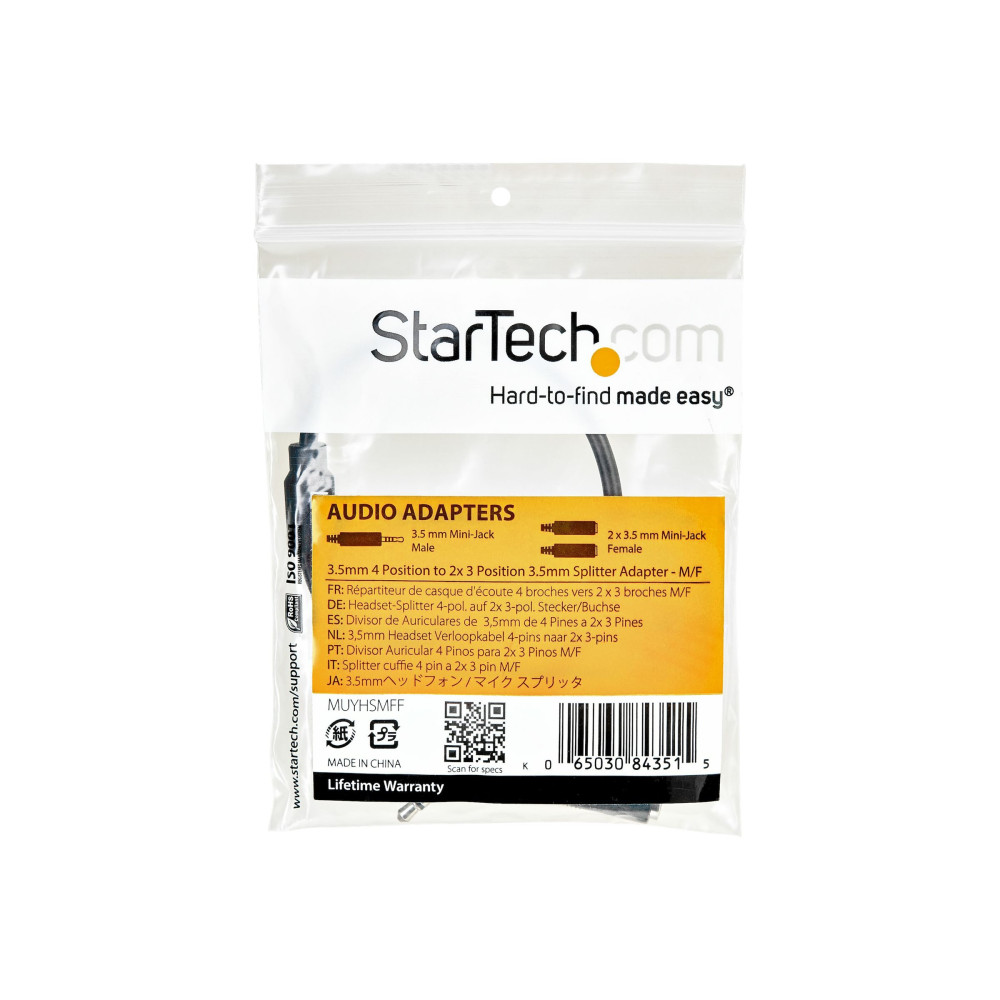 StarTech MUYHSMFF 3.5MM STEREO SPLITTER CABLE, 4-POSITION TO 2X 3-POSITION, M/F, LTW - Image 4
