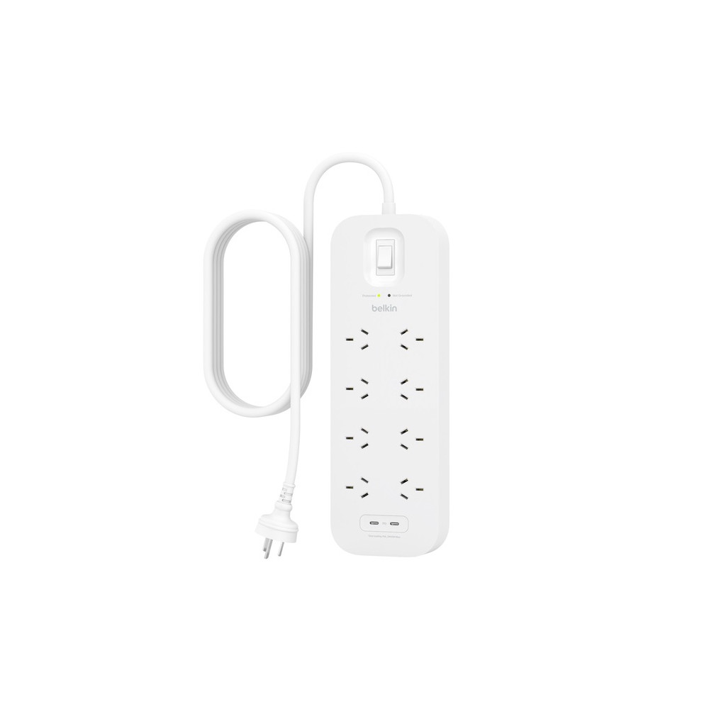 Belkin SRB004AU2M 8-OUTLET SURGE PROTECTOR WITH DUAL USBC 30W PPS, 2M CORD - Image 1