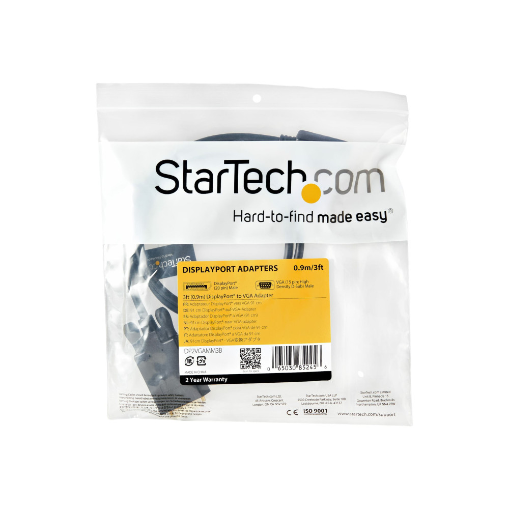 StarTech DP2VGAMM3B 1M DP TO VGA ADAPTER CABLE, 3YR - Image 1