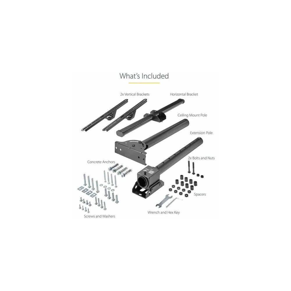 StarTech FPCEILPTBSP TV Ceiling Mount, Full-Motion Hanging Single Screen Vesa Mount for 32"-75" TVs / Displays - Height Adjustable Telescopic Pole - Full motion single TV ceiling mount for VESA displays up to 75" - Adjust. telescopic pole, 1.8'  - Image 8