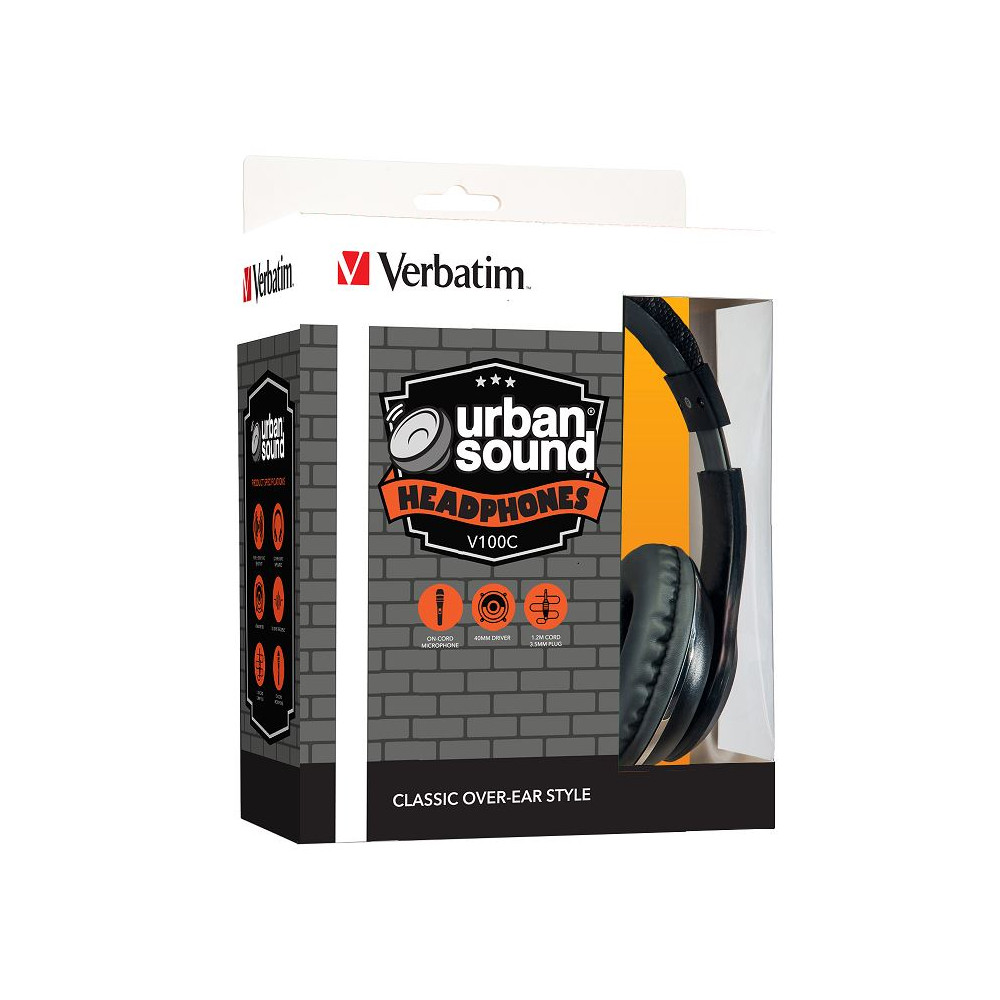 Verbatim 65066 Stereo Headphone 3.5mm - Black, Headphones Over-Ear Design, 1.2 Meter Cable Included, Great for Music on Smartphone, Laptop, Desktop - Image 1