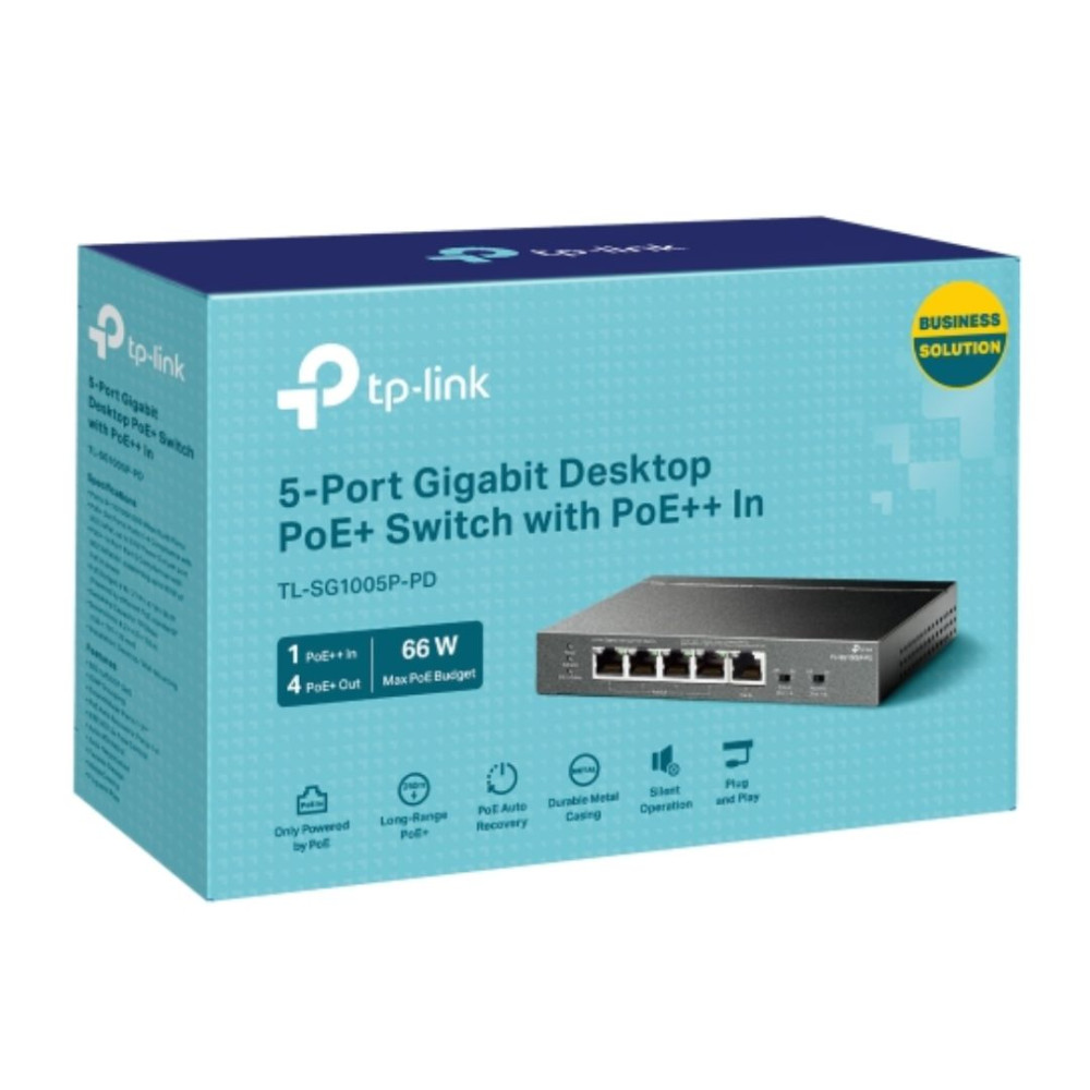 TP-LINK TL-SG1005P-PD 5-Port Gigabit Desktop PoE+ Switch with 1-Port PoE++ In, 4-Port PoE+ Out, Metal Case, Long Range 250M, Up to 66W Total POE Budge - Image 1