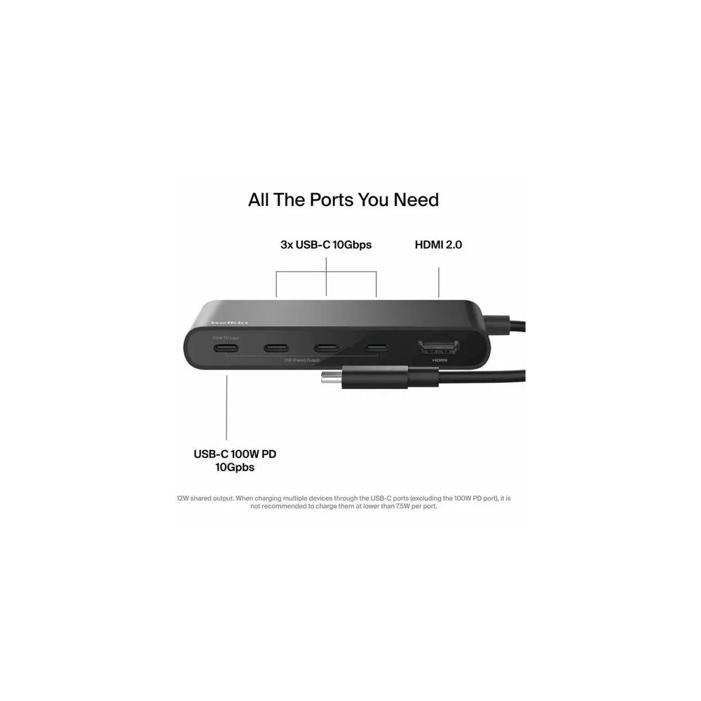 Belkin AVC021FQBK Connect USB Type C Docking Station for Notebook, Monitor, Hard Drive, Webcam, Tablet, Smartphone, Computer - Charging Capability - 4K @ 60Hz - 3840 x 2160 - 4 x USB Ports - 1 x USB 3.0 - 4 x USB Type-C Ports - USB Type-C - HDMI - Wired -