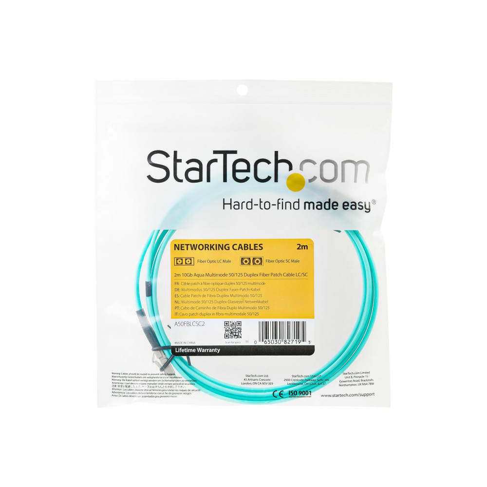 StarTech A50FBLCLC2 2M LC FIBER OPTIC CABLE - 10GB AQUA - MM DUPLEX 50/125 - LSZH LTW - Image 2