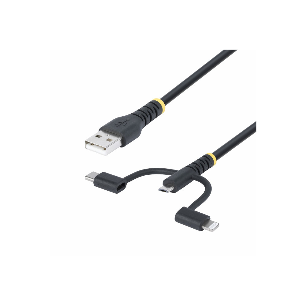 StarTech RLTCUB1MBK 3.3FT (1M) RUGGED USB MULTI CHARGING CABLE, USB TO LIGHTNING/MICRO-USB/TYPE-C, AP - Image 8
