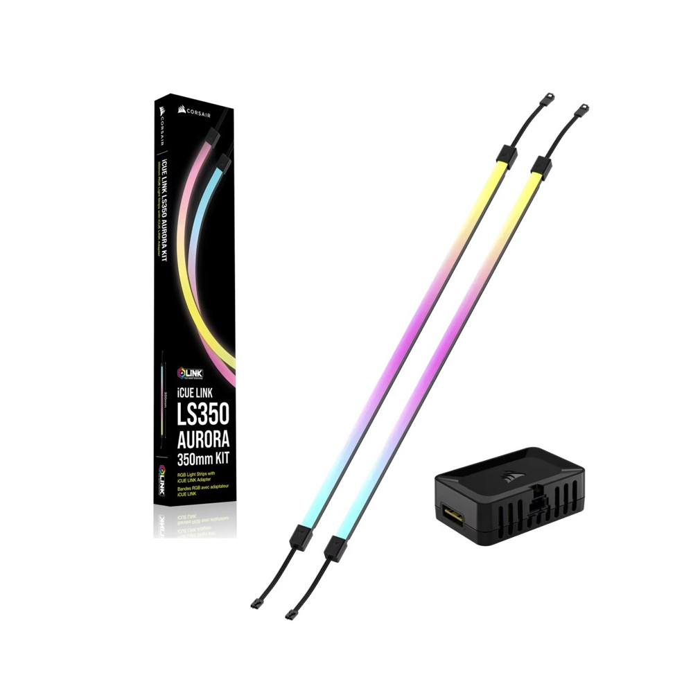 Corsair CL-9011135-WW iCUE LINK LS350 Aurora RGB Light Strips - 350mm Kit– 350×10×10mm, magnetic mount, black, addressable LEDs - Image 1