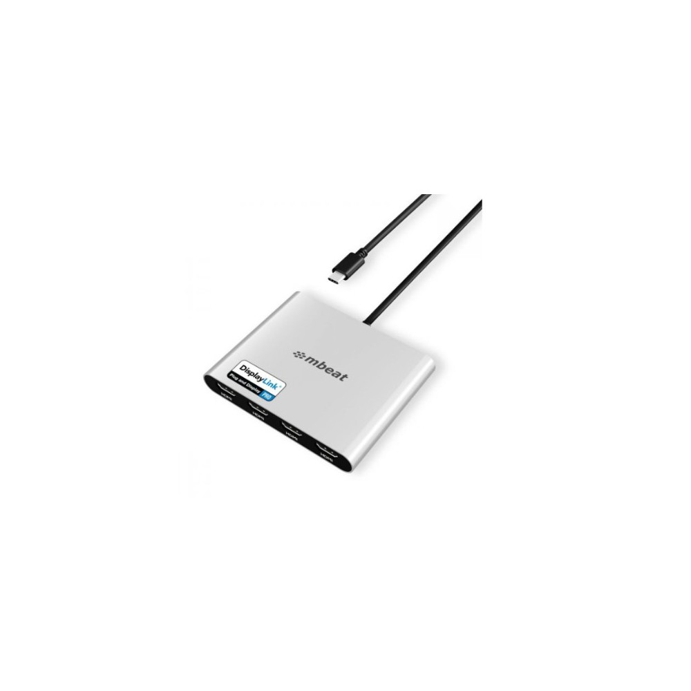 MBEAT MB-DLA-CQ4H USB-C Quad 4K HDMI DisplayLink Adapter with PD Pass-through Quad 4K@60Hz 4 × HDMI 2.0 1 × USB-C 3.1 1 × USB-C PD 3.0 Supports up to 90W - Image 1