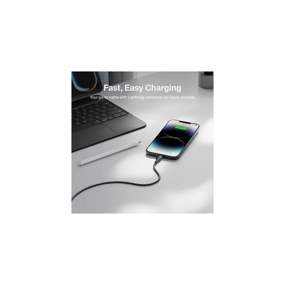 Belkin CAA020FQ2MBK BoostCharge Pro 2 m Lightning/USB Data Transfer Cable - Cable for iPhone, iPad Air, iPad mini, iPad Pro, Charger - First End: 1 x USB Type A - Male - Second End: 1 x Lightning - Male - 480 Mbit/s - MFI - Black - Image 3