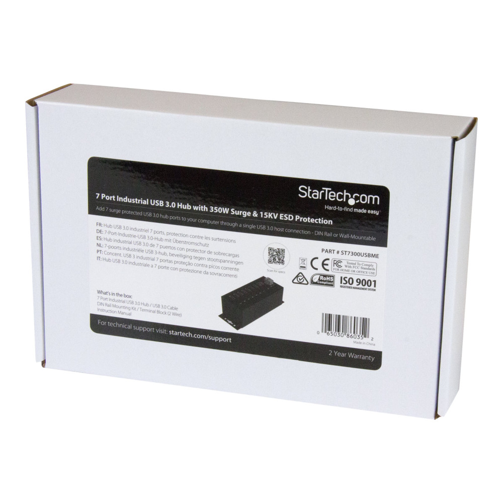 StarTech ST7300USBME 7 PORT USB 3.0 HUB, INDUSTRIAL, METAL, ESD & SURGE PROTECTION, MOUNT, 2YR - Image 6