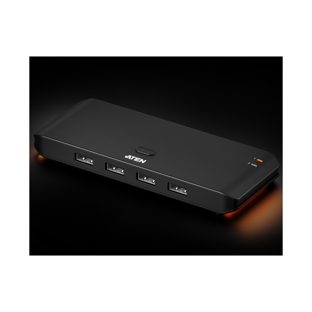 Aten US4224-AT Essential 2x4 USB 2.0 Sharing Switch, Sharing of four USB peripherals at 480 Mbps between two PCs at a press of the pushbutton. - Image 1