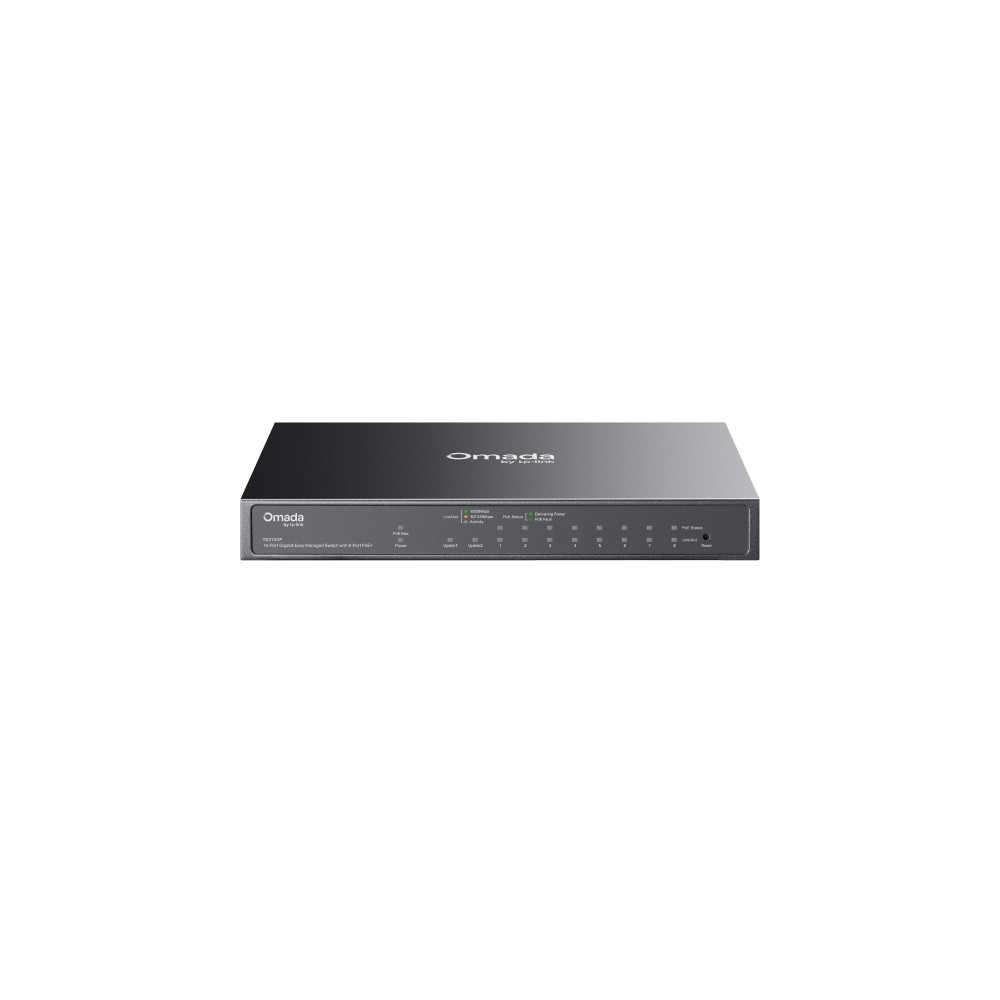 TP-LINK ES210GP OMADA 10-PORT EASY MANAGED GIGABIT SWITCH, POE+(8), SFP(1), GbE(1), 63W, 5YR - Image 1