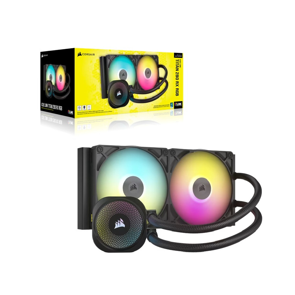 Corsair CW-9061017-WW iCUE LINK TITAN 280 RX RGB AIO Liquid CPU Cooler - Black, 94.7 CFM, 1700 RPM, Aluminum Radiator, Copper Cold Plate, Intel/AMD Support - Image 1