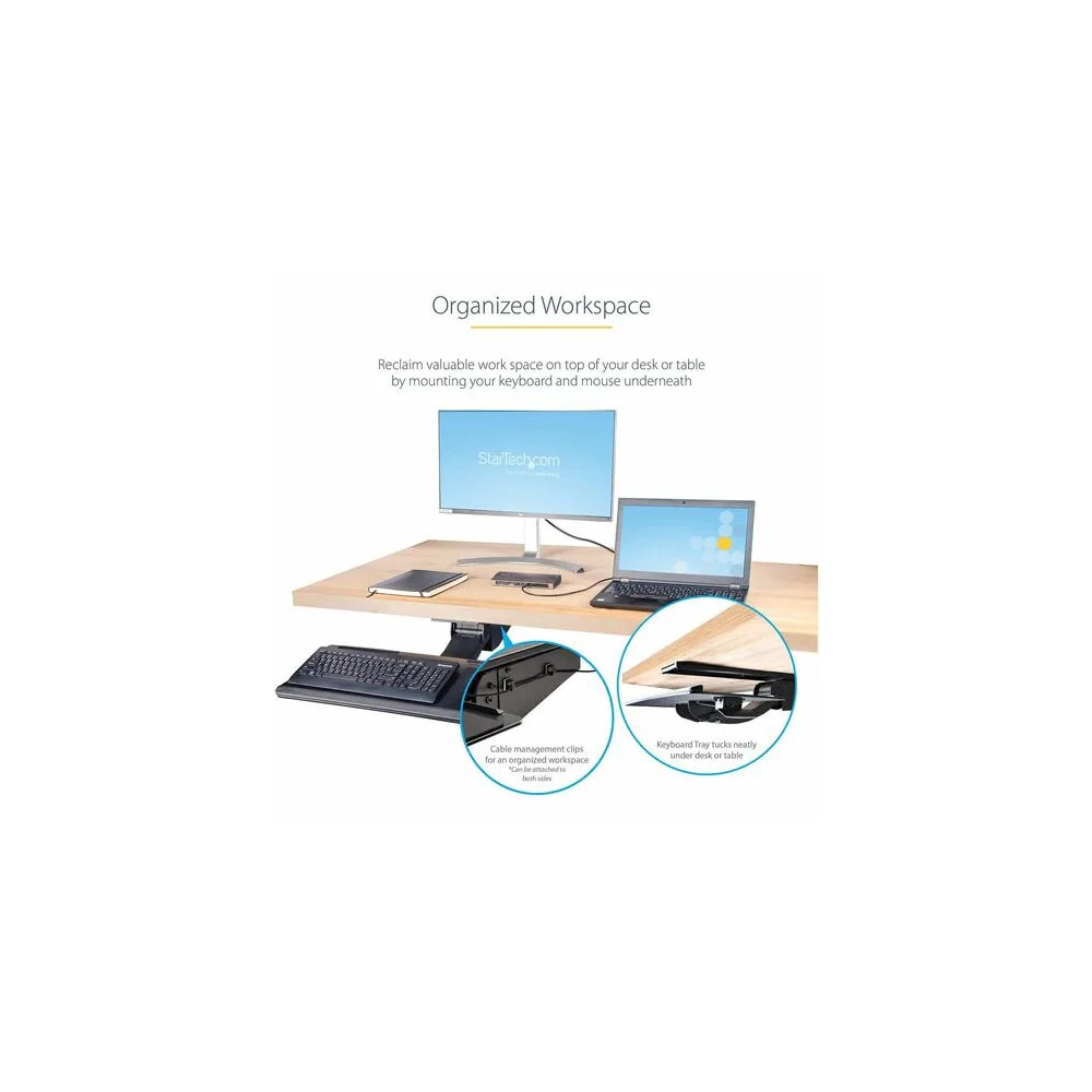 StarTech KBTRAYADJ2 Under Desk Keyboard Tray, Height Adjustable Keyboard and Mouse Tray (10" x 26"), Ergonomic Computer Keyboard Tray w/Mouse Pad - 144.8 mm Height x 711.2 mm Width - Black - Steel - Image 8