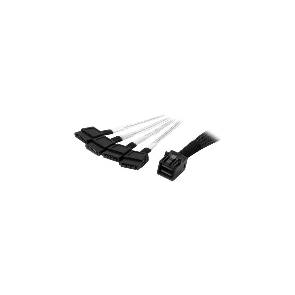 StarTech SAS43SAT1M 1m Internal Mini SAS to SATA Cable - SFF-8643 to 4x SATA - Cable for SATA Controller, Storage Device - First End: 4 x 7-pin SATA - Male - Second End: 1 x 36-pin SFF-8643 Mini-SAS HD - Male - 6 Gbit/s - Shielding - 30 AWG - Bl - Image 1