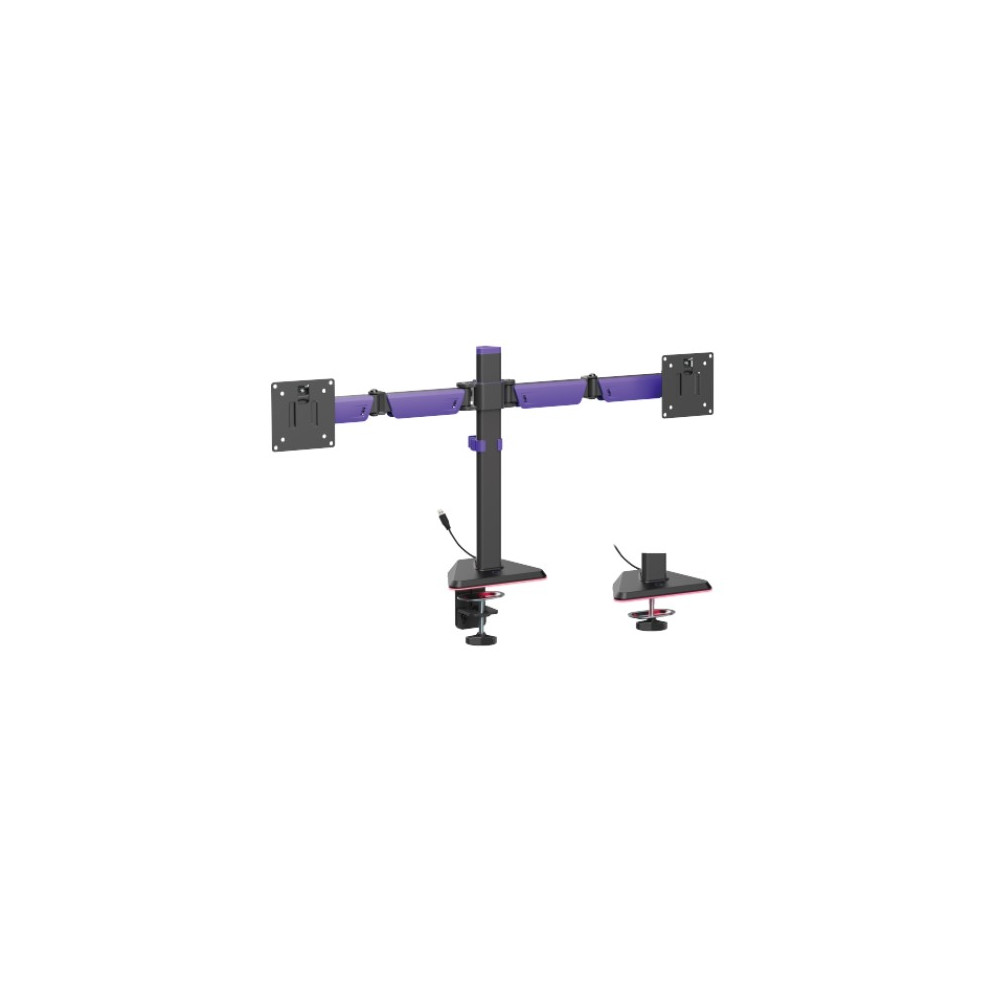 Brateck LDT89-C024L Matte Black Amethyst Articulating RGB Lighting Gaming Dual Monitor Arm, Fit Screen Size: 17'-32' - Image 1