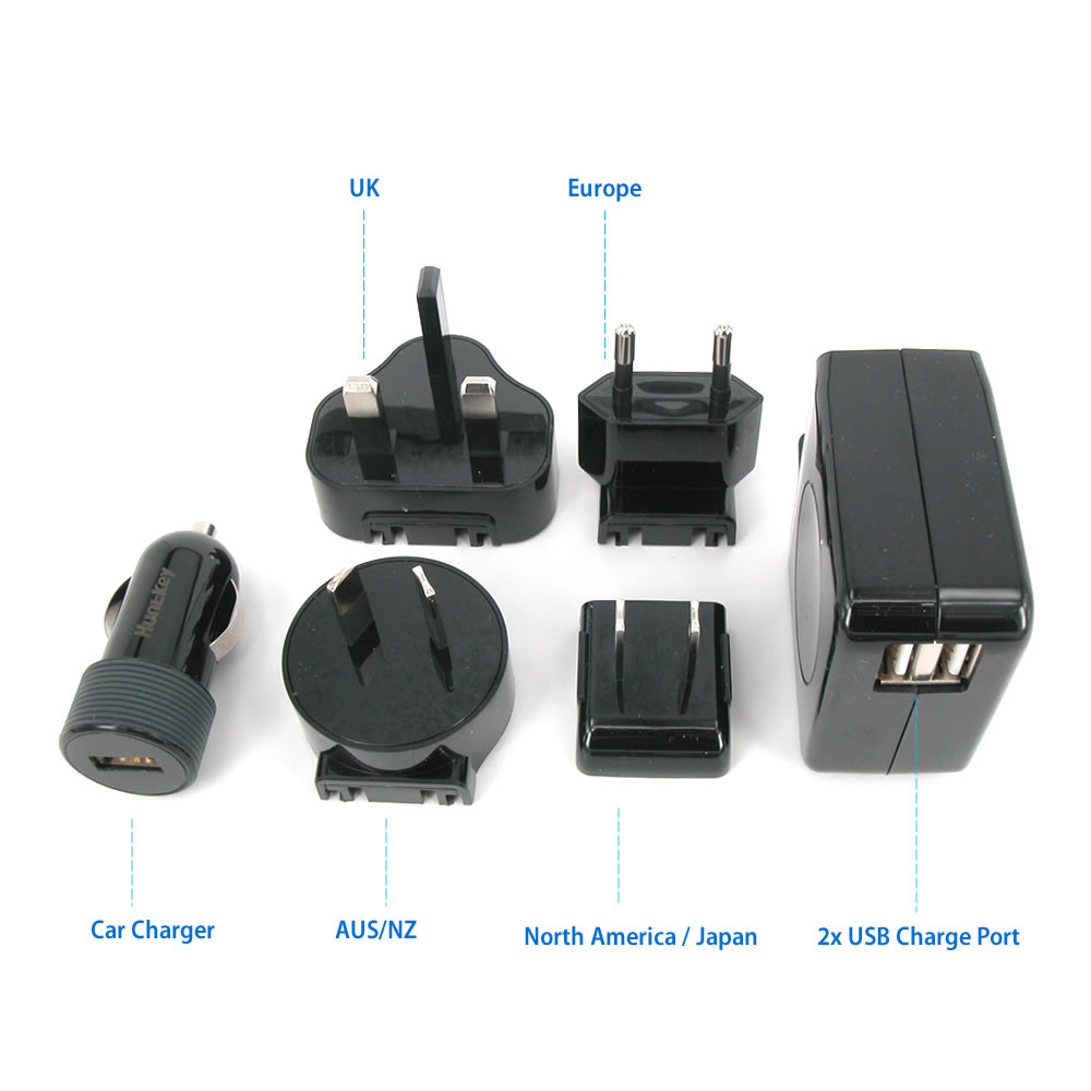 Huntkey D204 TravelMate Multi Plugs USB Wall Charger Adapter 4.2 A US UK EU AU Plugs with Car Charger - Image 3