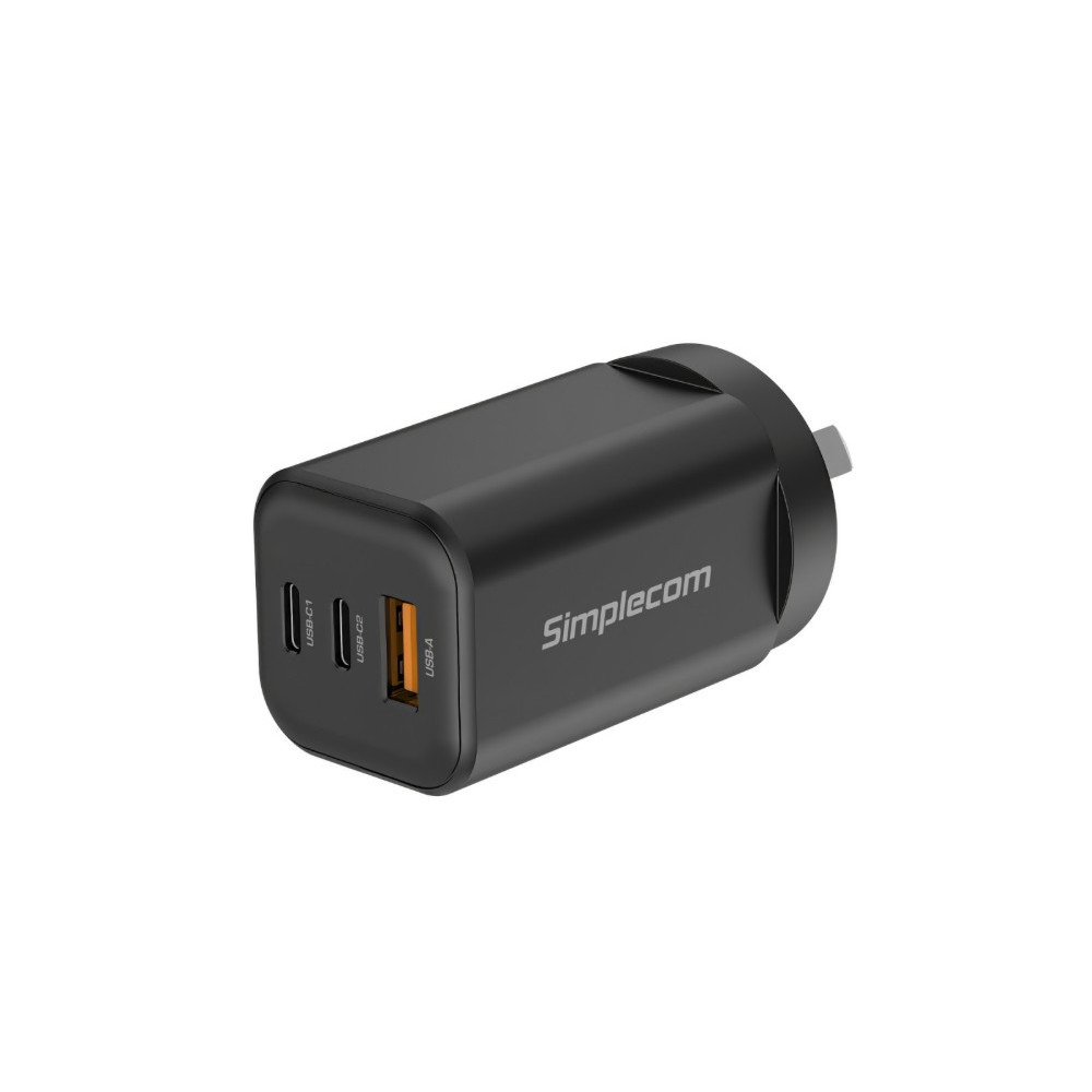 Simplecom CU365 3-Port PD 65W GaN Wall Charger Dual USB-C + USB-A for Phone Laptop - Image 1