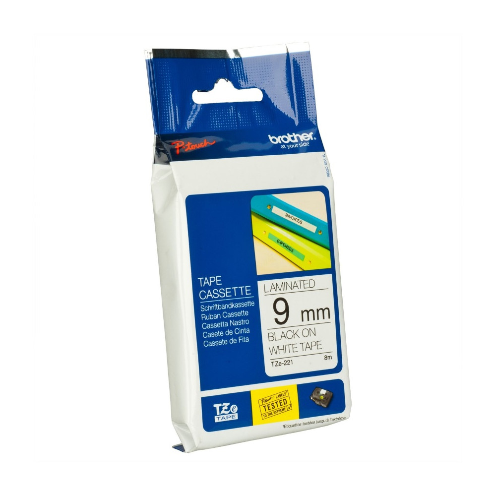 Brother TZE-221 9mm Black on White TZE Tape - Image 1