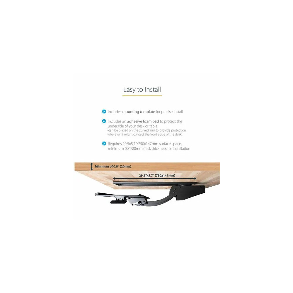 StarTech KBTRAYADJ2 Under Desk Keyboard Tray, Height Adjustable Keyboard and Mouse Tray (10" x 26"), Ergonomic Computer Keyboard Tray w/Mouse Pad - 144.8 mm Height x 711.2 mm Width - Black - Steel - Image 7