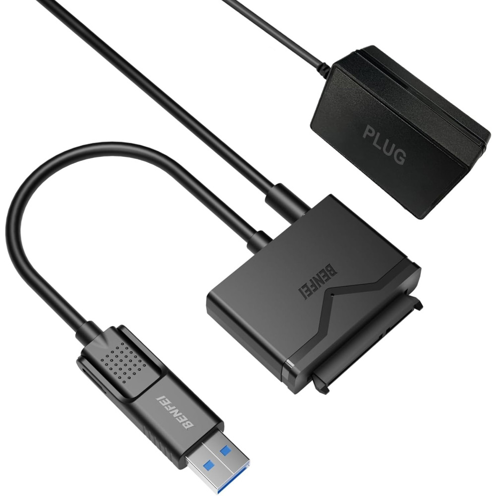 BENFEI 6971785940437 000221BK USB 3.0 to SATA III Hard Drive Adapter Compatible for 2.5 3.5 Inch HDD/SSD Hard Drive Disk with 12V/2A Power Adapter, Support UASP - Image 1