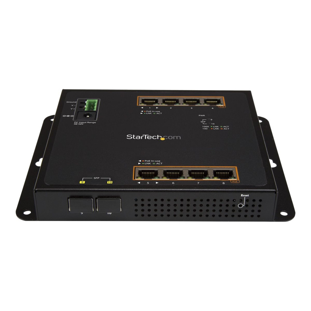 StarTech IES101GP2SFW INDUSTRIAL 8PORT GIGABIT POE+ SWITCH W/2 SFP SLOTS 30W MANAGED 2YR - Image 1