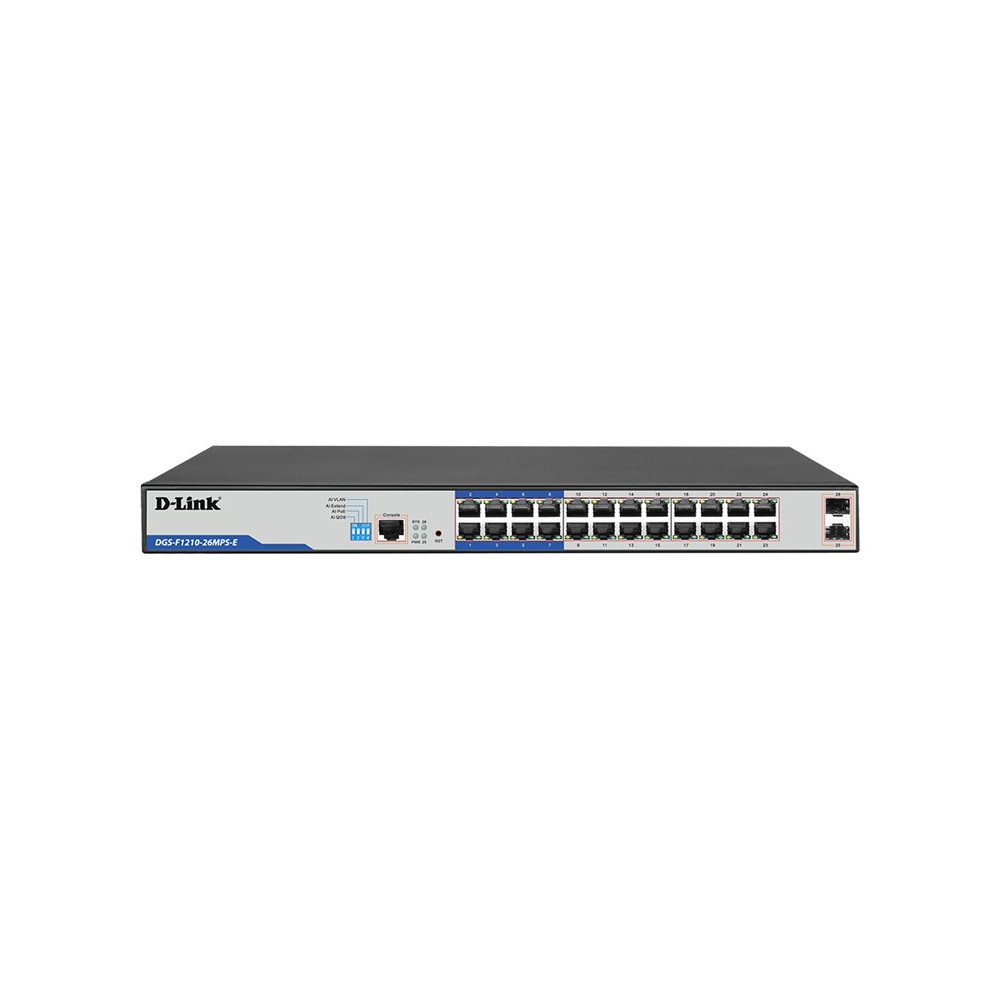 D-Link DGS-F1210-26MPS-E 26P GIGABIT SMART MANAGED POE+ SWITCH WITH 24 POE+ PORTS (380W) AND 2 SFP PORTS - Image 1