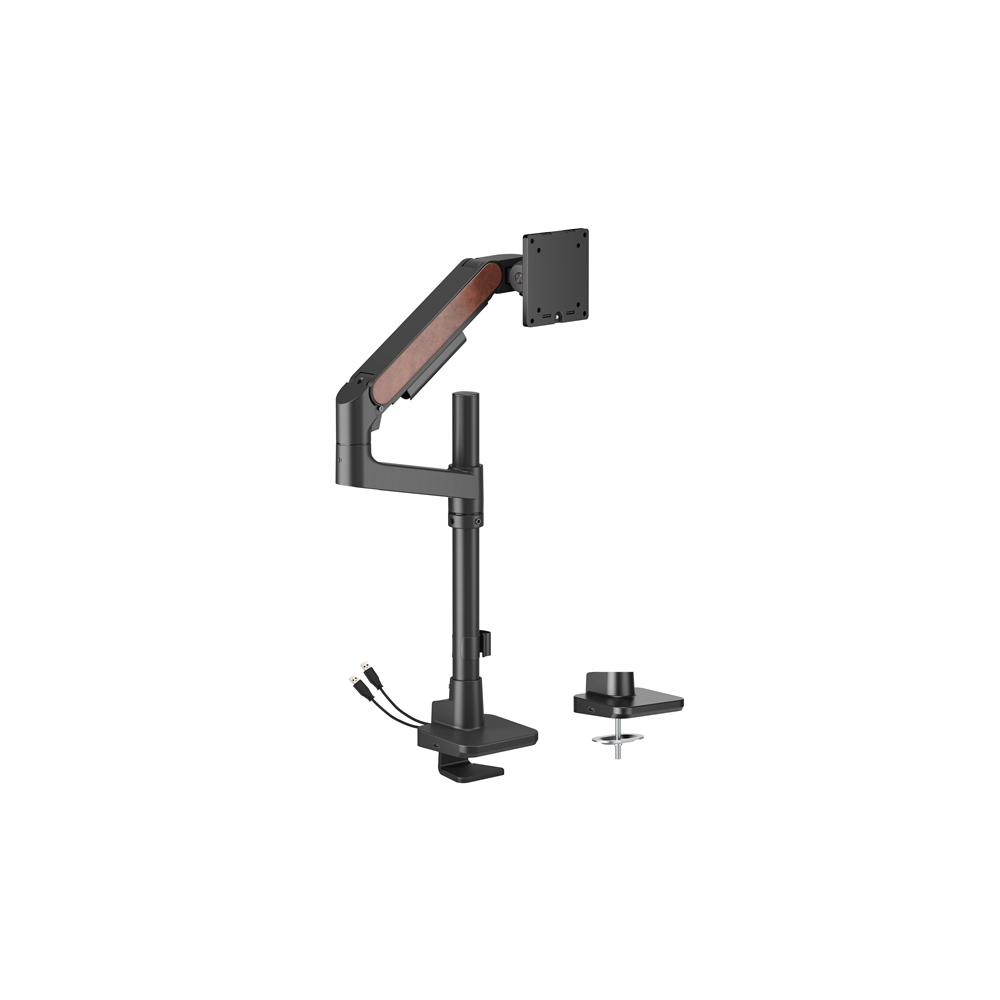 Brateck LDT81N-C012UCP-BLK LDT81N-C012UCP Fusion Heavy-Duty Pole-Mounted Gas Spring Monitor Arm with USB-A/USB-C Ports For most 17'~49' Monitors, Fine Texture Black(New) - Image 1