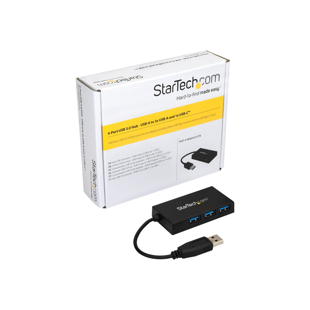 StarTech HB30A3A1CFB 4 PORT USB 3.0 HUB 5GBPS - 3 USB-A & 1 USB-C - USB BUS POWERED - Image 1