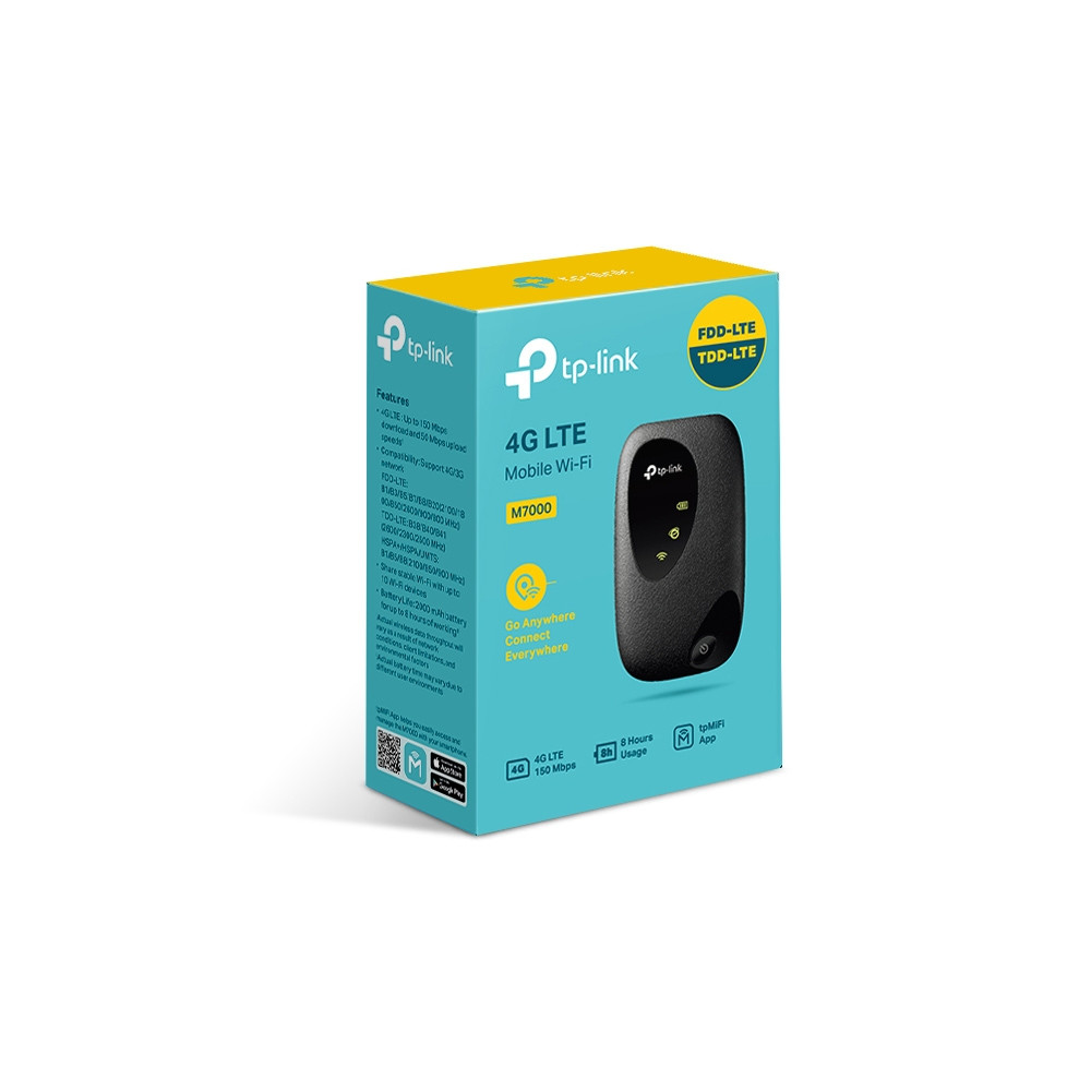 TP-LINK M7000 (E) 4G-LTE Mobile Wi-Fi 150Mbps DL 50Mbps UL 4G SIM Card Slot 2000mAh 8hrs Rechargeable Battery for 10 Devices iOS/Android App - Image 1