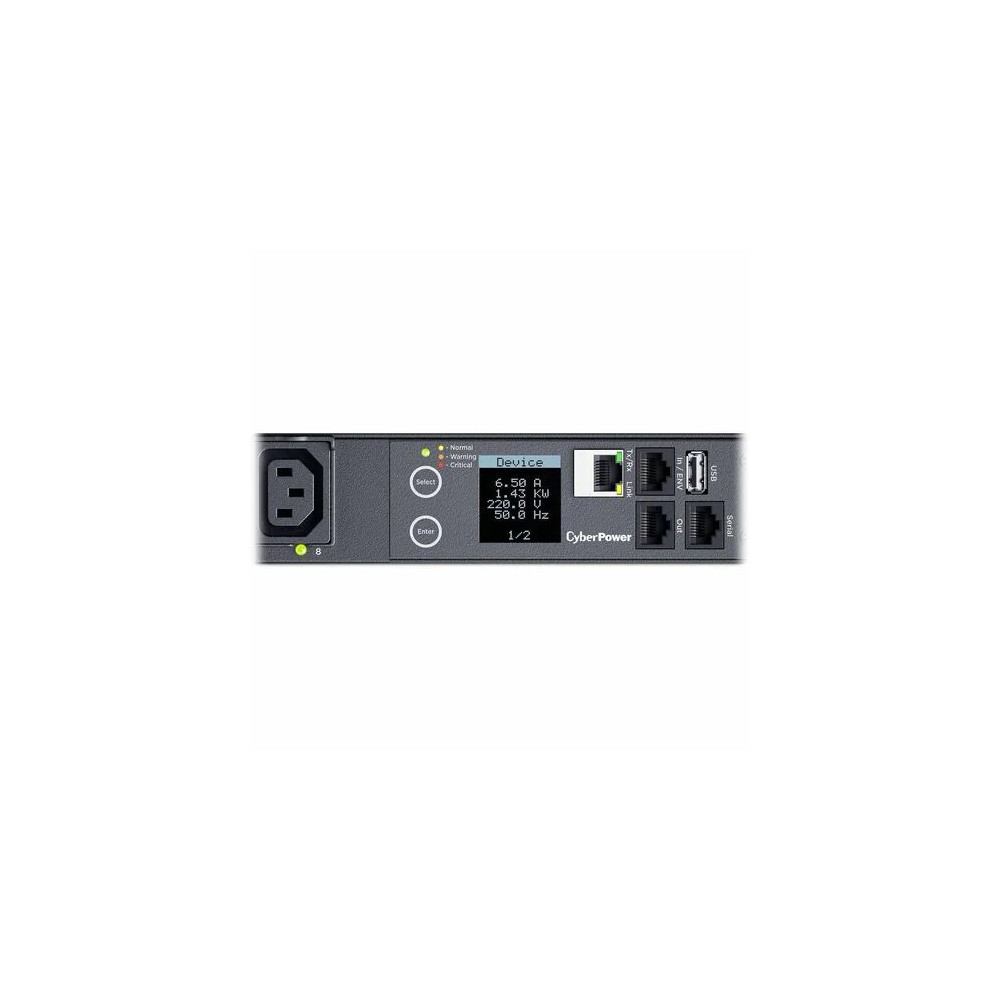 CyberPower PDU41005 SWITCHED EPDU 1RU HORIZONTAL 16AMP INPUT - SNMP NETWORK CONNECTION - 8X IEC-320 C13 OUT -IEC-320 C20 IN - 2 YRS ADV. REPLACEMENT WTY