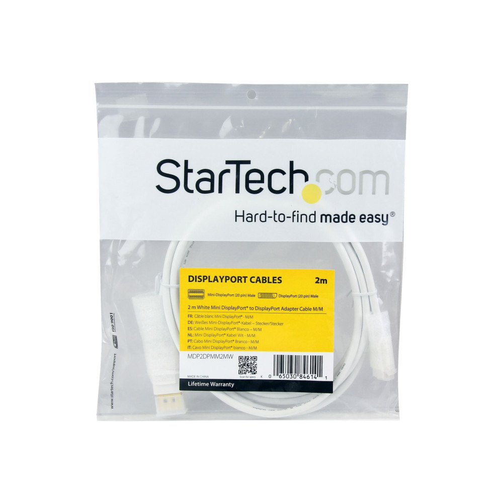 StarTech MDP2DPMM2MW 2M MINI DISPLAY TO DISPLAY 1.2 CABLE, 4K, SUPPORT DPCP, HDCP, WHITE, LTW - Image 1