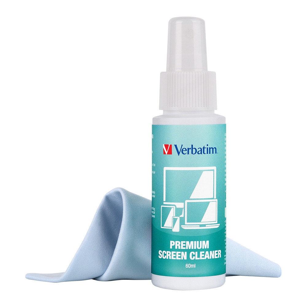 Verbatim 66610 Premium Screen Cleaning Kit - 60ml. Laptop, Phone, Tablet, Monitors, Screens, Glass. Antibacterial - Image 1