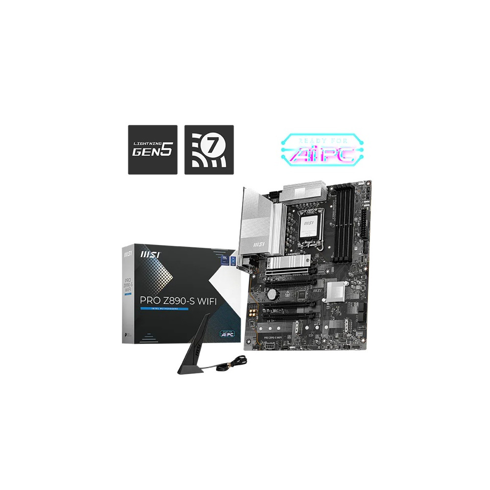 MSI PRO Z890-S WIFI , INTEL Z890, 4x DDR5 256GB, 1x HDMI, 4x PCI-E x16 slot, 3x M.2, 4x SATA, 4x USB 2.0, Intel Wi-Fi 7 - Image 1