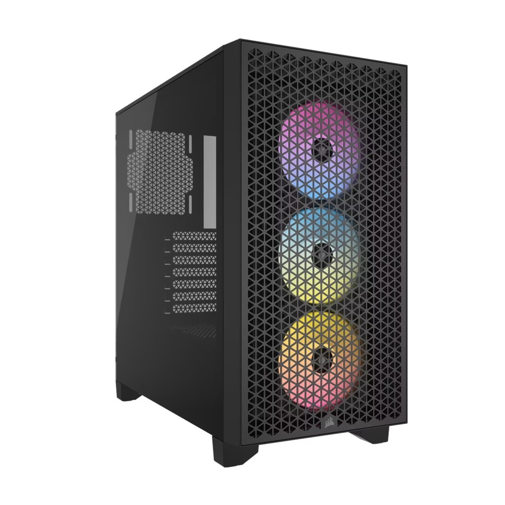 Corsair CC-9011255-WW 3000D RGB AIRFLOW Mid-Tower PC Case - Black, ATX, 360 GPU, 170 CPU cooler, 220 PSU, 3x AR120 RGB, 2x USB-A 3.2 Gen 1 - Image 1