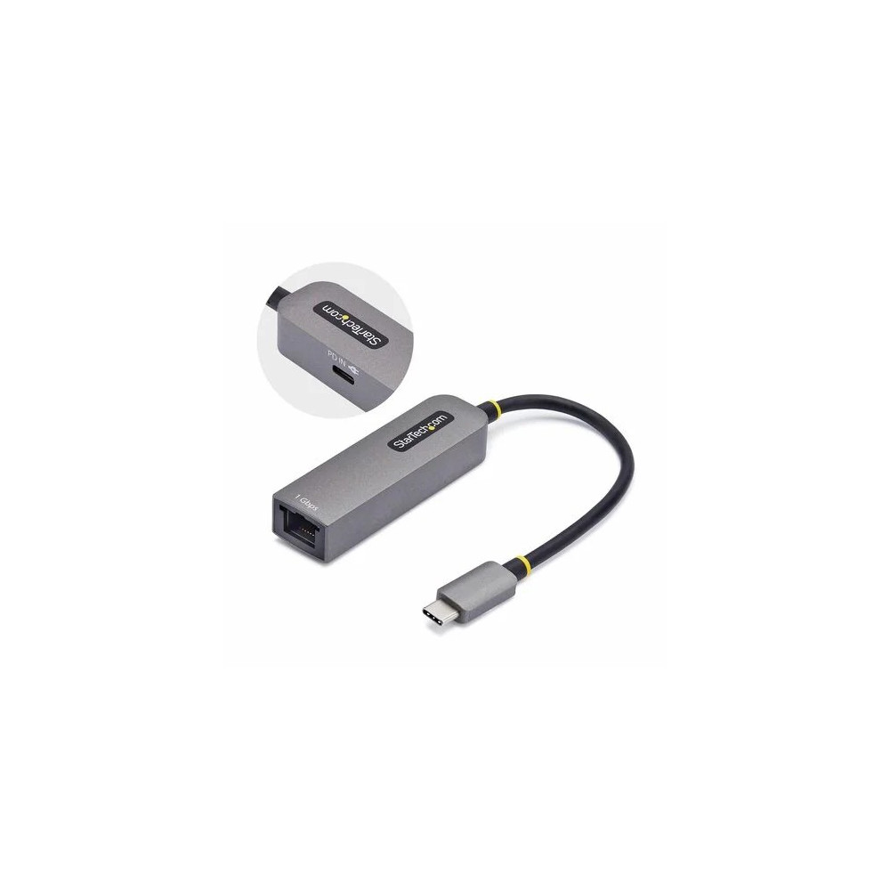 StarTech 1GPD3-USB-C-ETHERNET USB-C to Ethernet Adapter, 100W PD Pass-Through, NIC, USB 3.0 Type-C 1Gbps Multi Speed Network, USB 3.1 RJ45, Windows & Mac - USB-C to Ethernet Adapter securely connects to networks over CAT5e/RJ45/LAN; 100W PD pass - Image 2