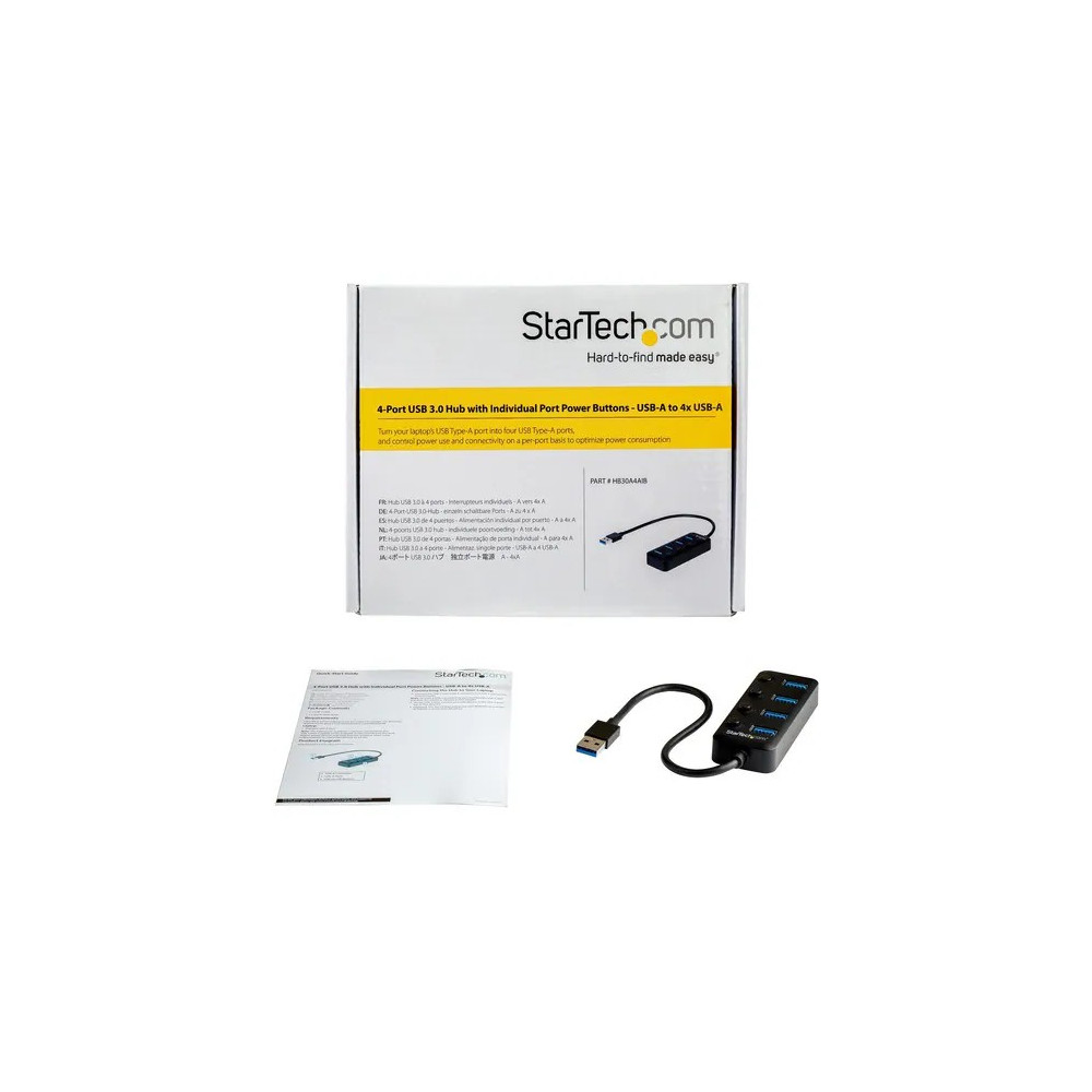 StarTech HB30A4AIB 4 Port USB 3.0 Hub - USB Type-A to 4x USB-A with Individual On/Off Port Switches - SuperSpeed 5Gbps USB 3.2 Gen 1 - Bus Power - UASP Support - 4 Total USB Port(s) - 4 USB 3.0 Port(s) - Linux, PC - Image 4