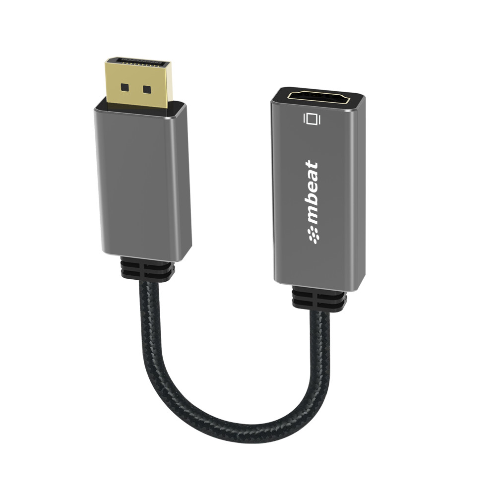 MBEAT MB-XAD-DPHDM Elite Display Port to HDMI Adapter - Converts DisplayPort to HDMI Female Port, Supports 4K@60Hz (3840×2160), Nylon Braided Cable - Space Grey - Image 1