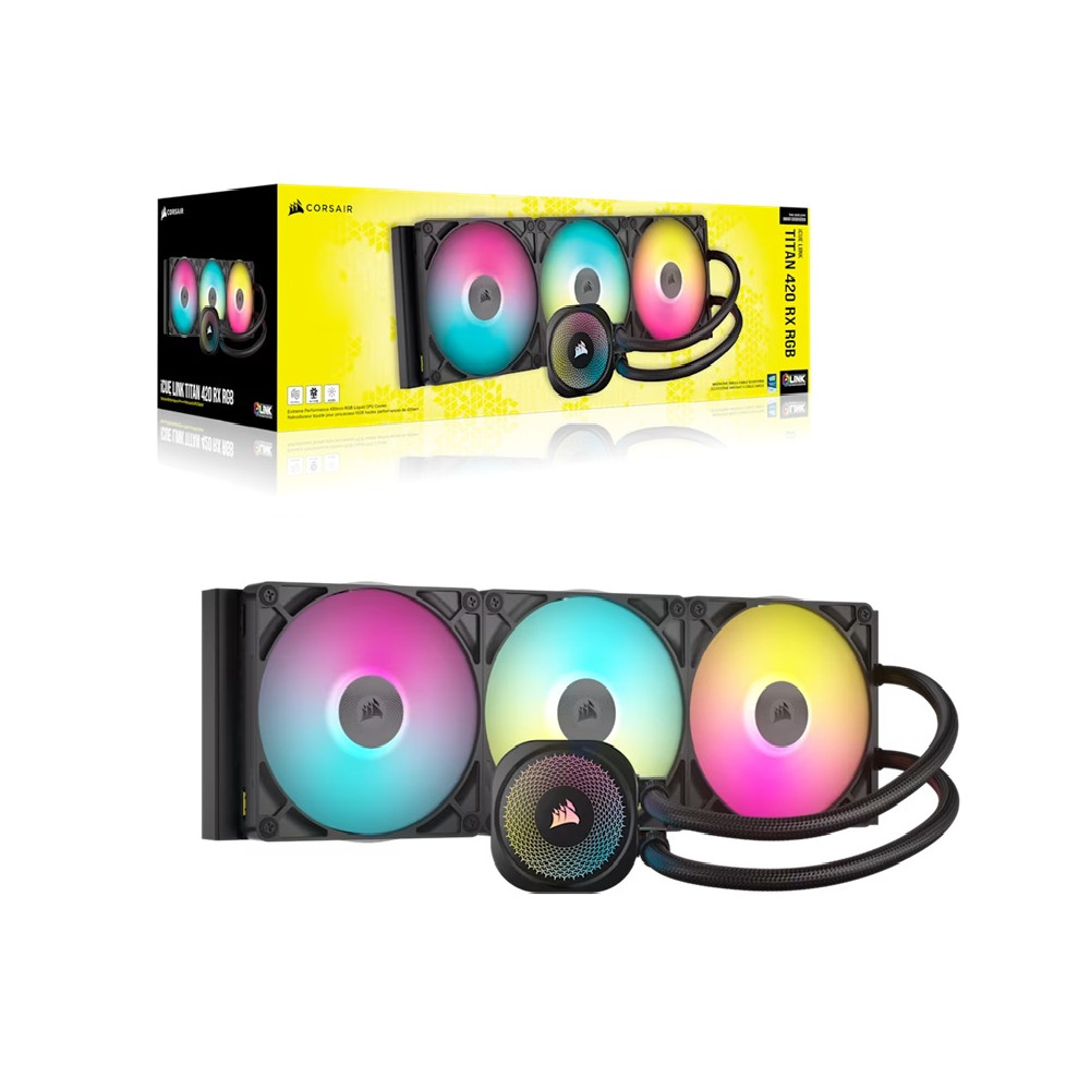 Corsair CW-9061019-WW iCUE LINK TITAN 420 RX RGB AIO Liquid CPU Cooler - Black: 94.7 CFM, 1700 RPM, Aluminum Radiator, Copper Cold Plate, Intel/AMD Support - Image 1