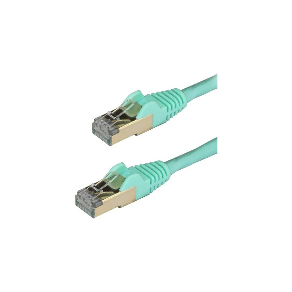 StarTech 6ASPAT50CMAQ 0.50m CAT6a Ethernet Cable - 10 Gigabit Category 6a Shielded Snagless 100W PoE Patch Cord - 10Gb Aqua UL Certified Wiring/TIA - CAT6a Ethernet Cable delivers 10 Gigabit connection free of noise & EMI/RFI interference - Test - Image 1
