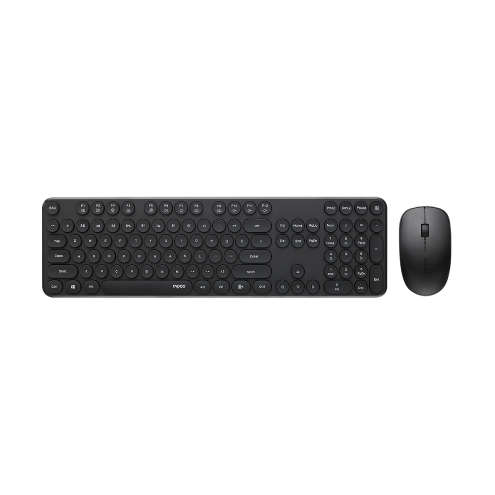 Rapoo X260S-BLACK Wireless Stylish, Spill-Resistant, Retro Style Round Key, 1000DPI, 2.4G Connection, 10M Range, Nano Receiver, Optical Mouse & Keyboard Black - Image 1