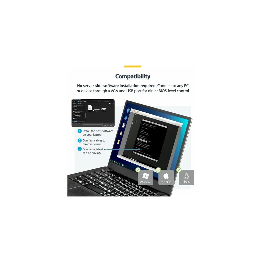 StarTech NOTECONS02 USB Crash Cart Adapter with File Transfer & Video Capture at 1920 x1200 60Hz, TAA - KVM adapter accesses any VGA and USB system - Instant BIOS-level control - Video capture at 1920 x 1200 60Hz - Share troubleshooting info wit - Image 6