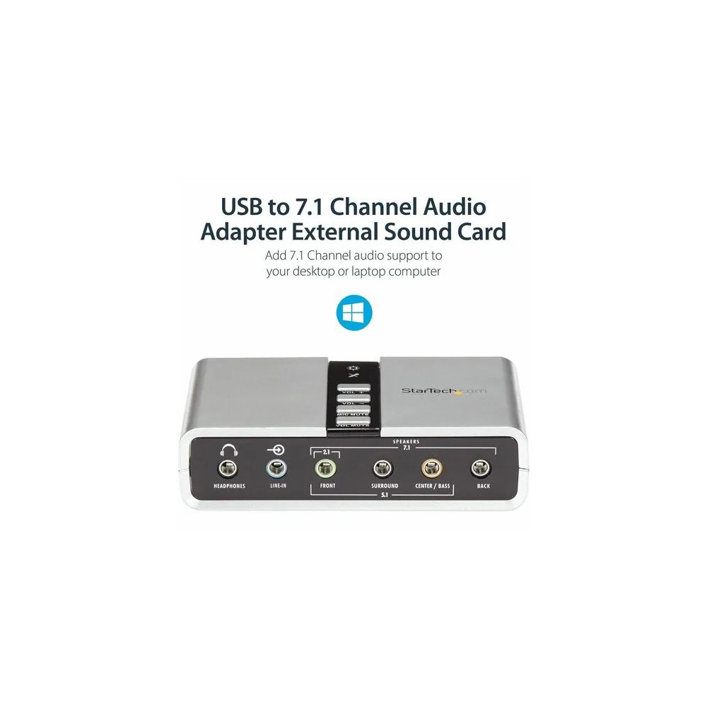 StarTech ICUSBAUDIO7D External Sound Box - 16 bit DAC Data Width - 7.1 Sound Channels - External - C-Media CM6206 - USB 2.0 - 48 kHz Maximum Playback Sampling Rate - USB - 1 x Number of Audio Line Out - Image 6