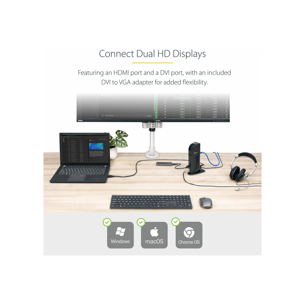 StarTech USB3SDOCKHD USB 3.0 DOCK, DUAL DISPLAY, HDMI, DVI, USB(6), 3YR - Image 5