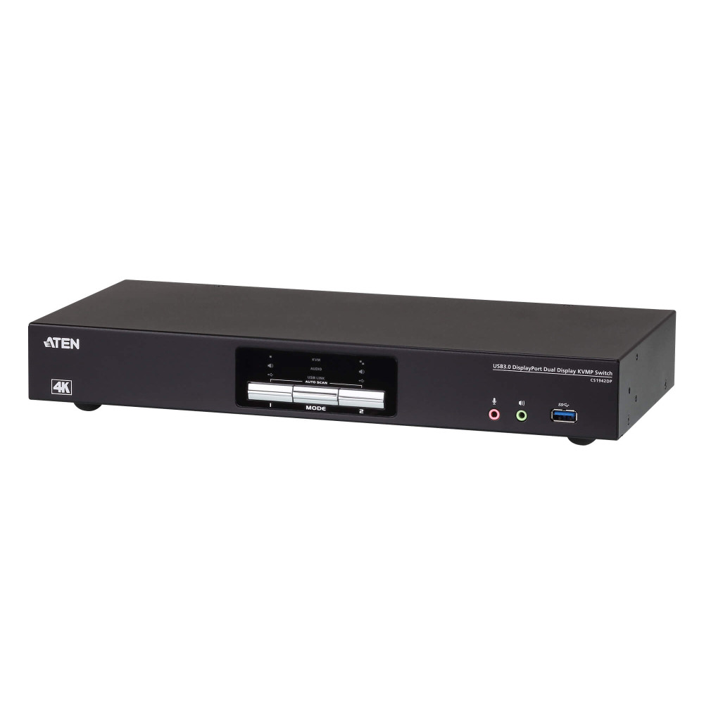 Aten CS1942DP-AT-U Desktop KVMP Switch 2 Port Dual Display 4k DisplayPort w/ audio, Cables Included, 2x USB Port, Selection Via Front Panel - Image 1