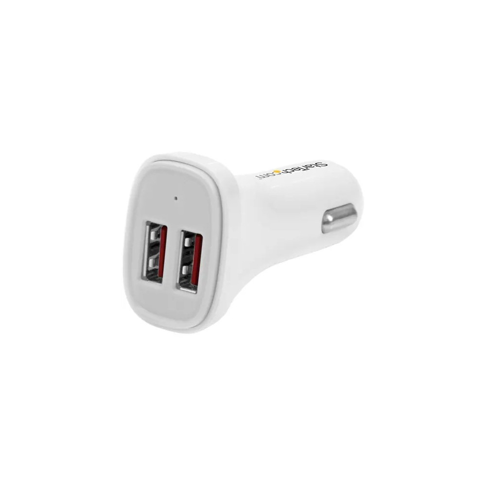 StarTech USB2PCARWHS DUAL-PORT USB CAR CHARGER - 24W/4.8A - WHITE - Image 1