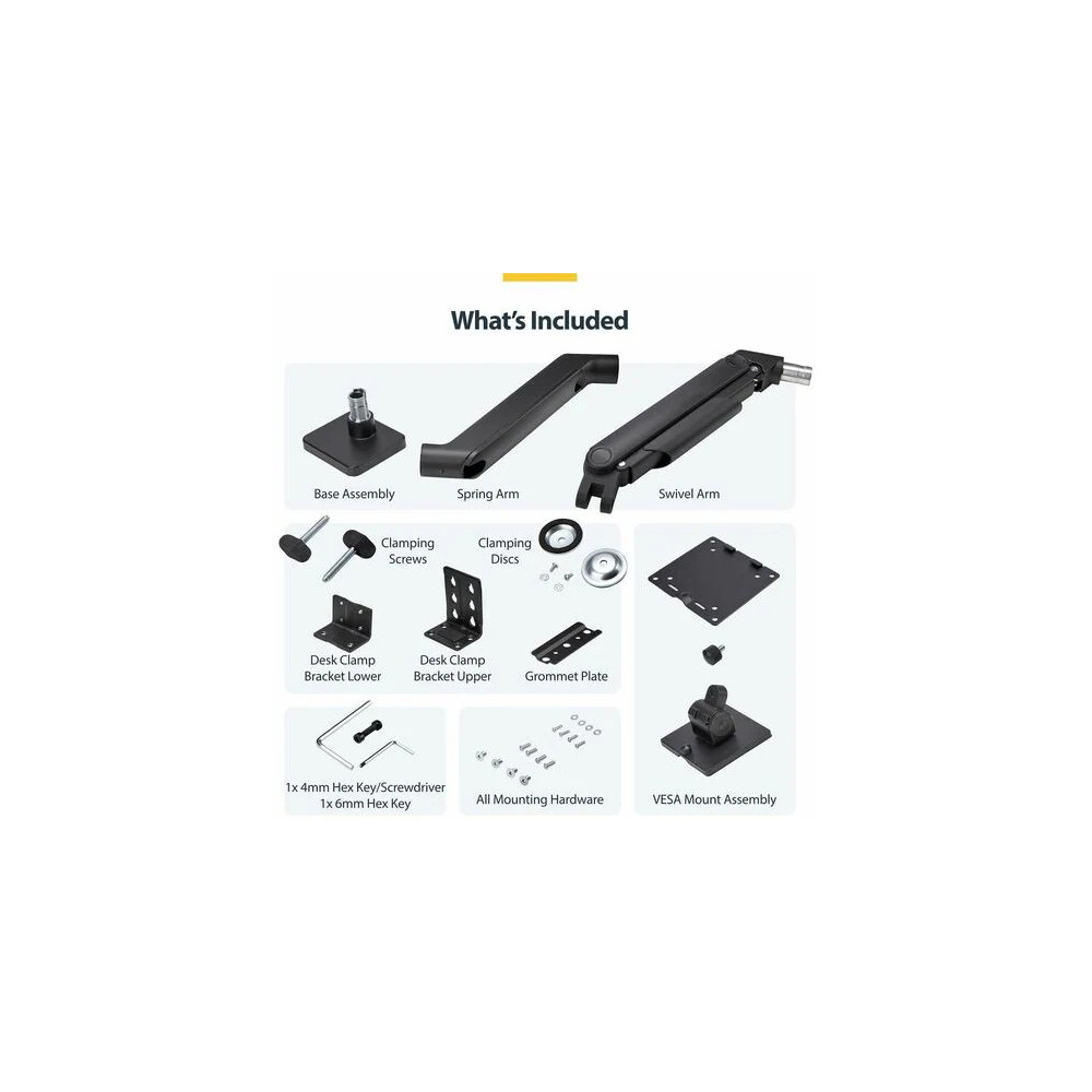 StarTech H1M1AG1-MONITOR-ARM Monitor Desk Mount for up to 49in 32:9 Ultrawide Curved Screen, Mechanical Spring Arm, C-Clamp/Grommet, Max Weight 44lb/20kg - Monitor Desk Mount for up to 49in 32:9 ultrawide curved screens - VESA 75x75/100x100 - Me - Image 7