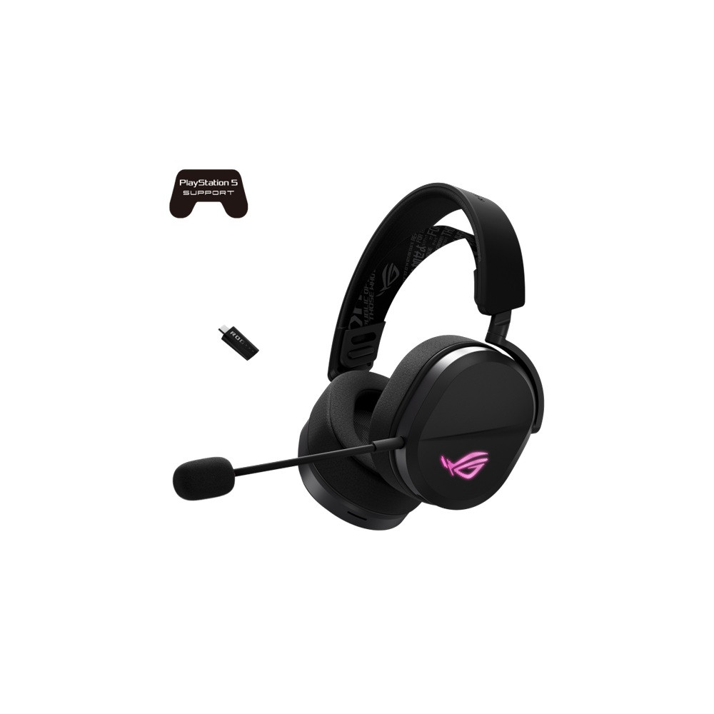 ASUS ROG PELTA Gaming Headset Black, Tri-Mode (2.4GHz/BT/USB-C), 50mm Titanium Drivers, 32Ω, 20Hz-20kHz, 10mm Mic, 70H Battery, 309g, RGB - Image 1