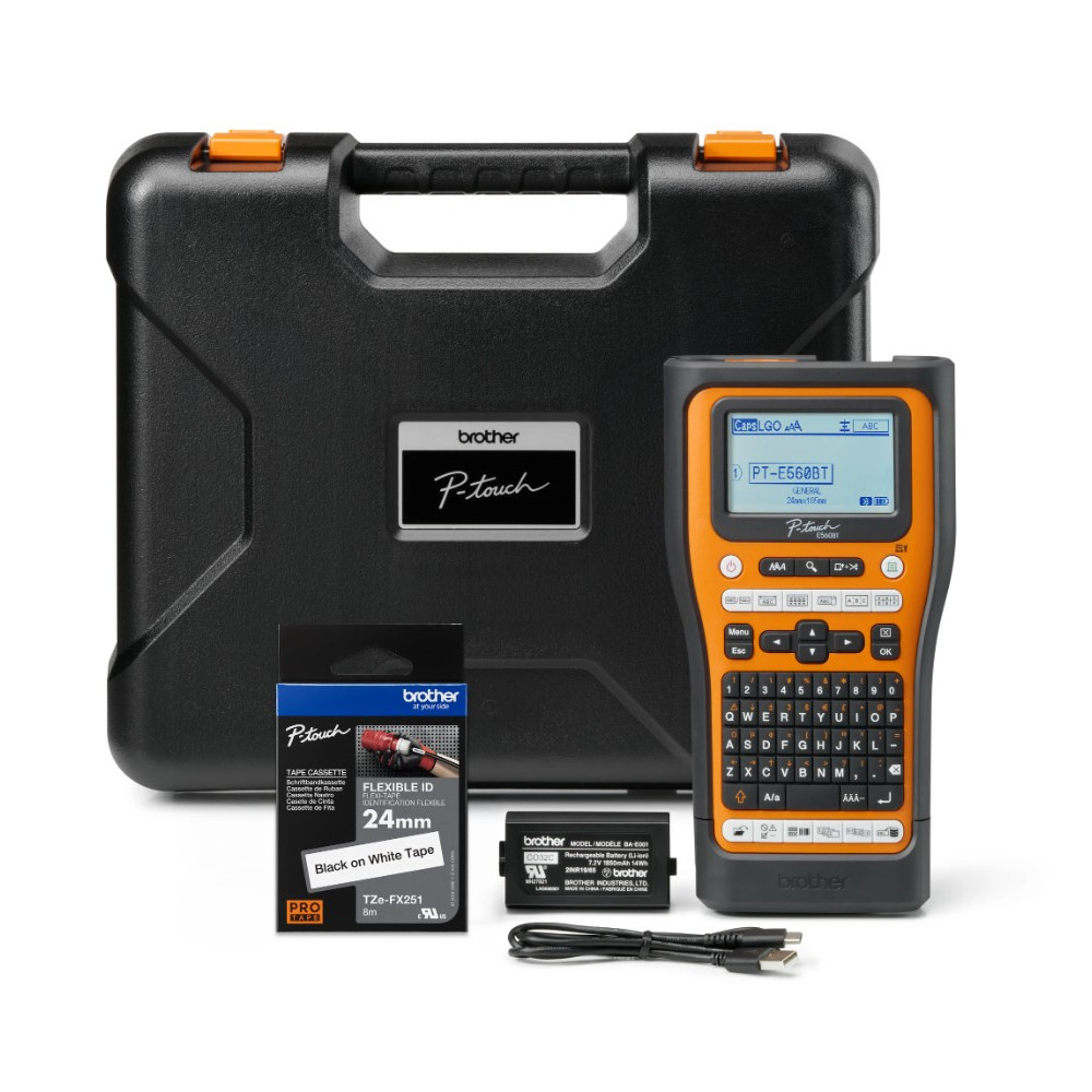 Brother PT-E560BTVP Industrial Handheld Label Printer - 3 Year Warranty, included Carry case, Rechargeable Li-Ion battery,1xTZE-FX241 and USB-A Cable - Image 1